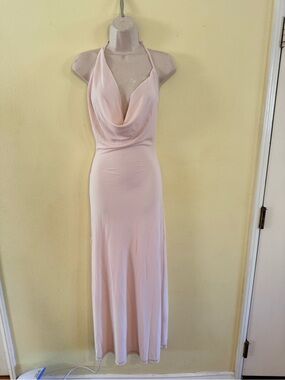 Aya Muse Backless Halter Cowl Maxi Dress - Light Pink